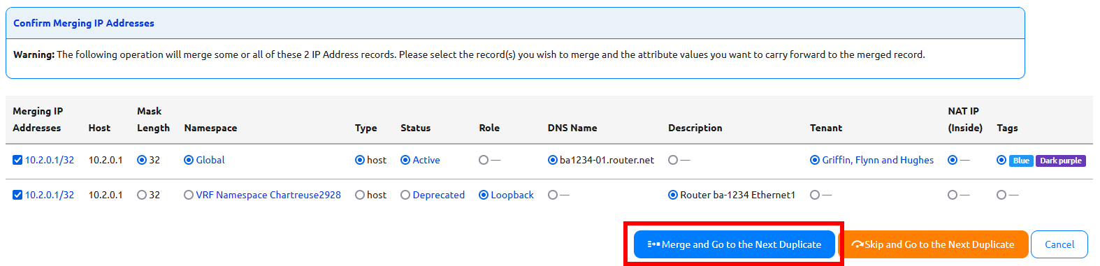 Merging All Duplicate IPs